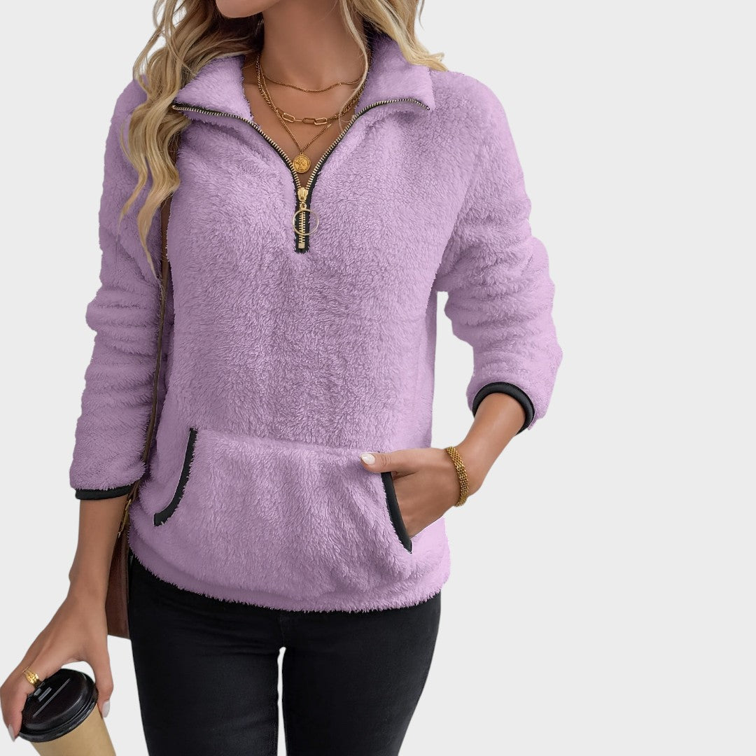 Sweatshirt de malha polar lilás Lars Hamburg com fecho de correr frontal, gola alta e bolso canguru frontal.
