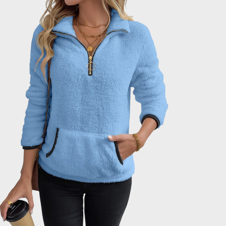 Sweatshirt de malha polar azul Lars Hamburg com fecho de correr frontal, gola alta e bolso canguru