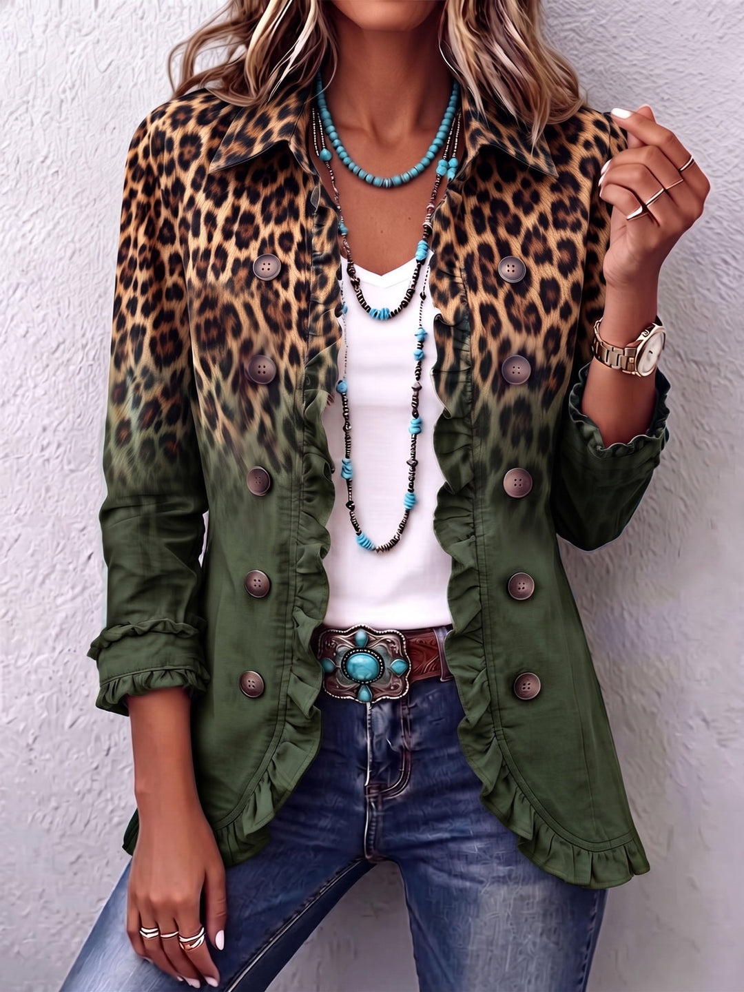 Elspeth™ | Leopard Ombre Rüschensakko