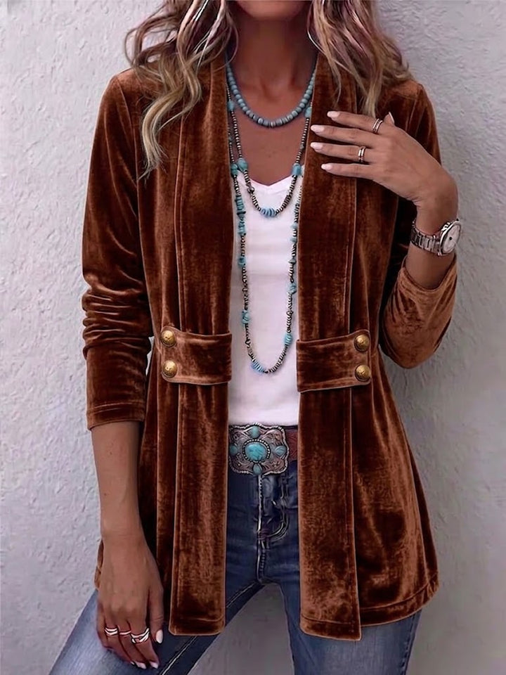 Holliwell™ | Vintage Reversknopf-Akzent Langarm Offene Front Jacke