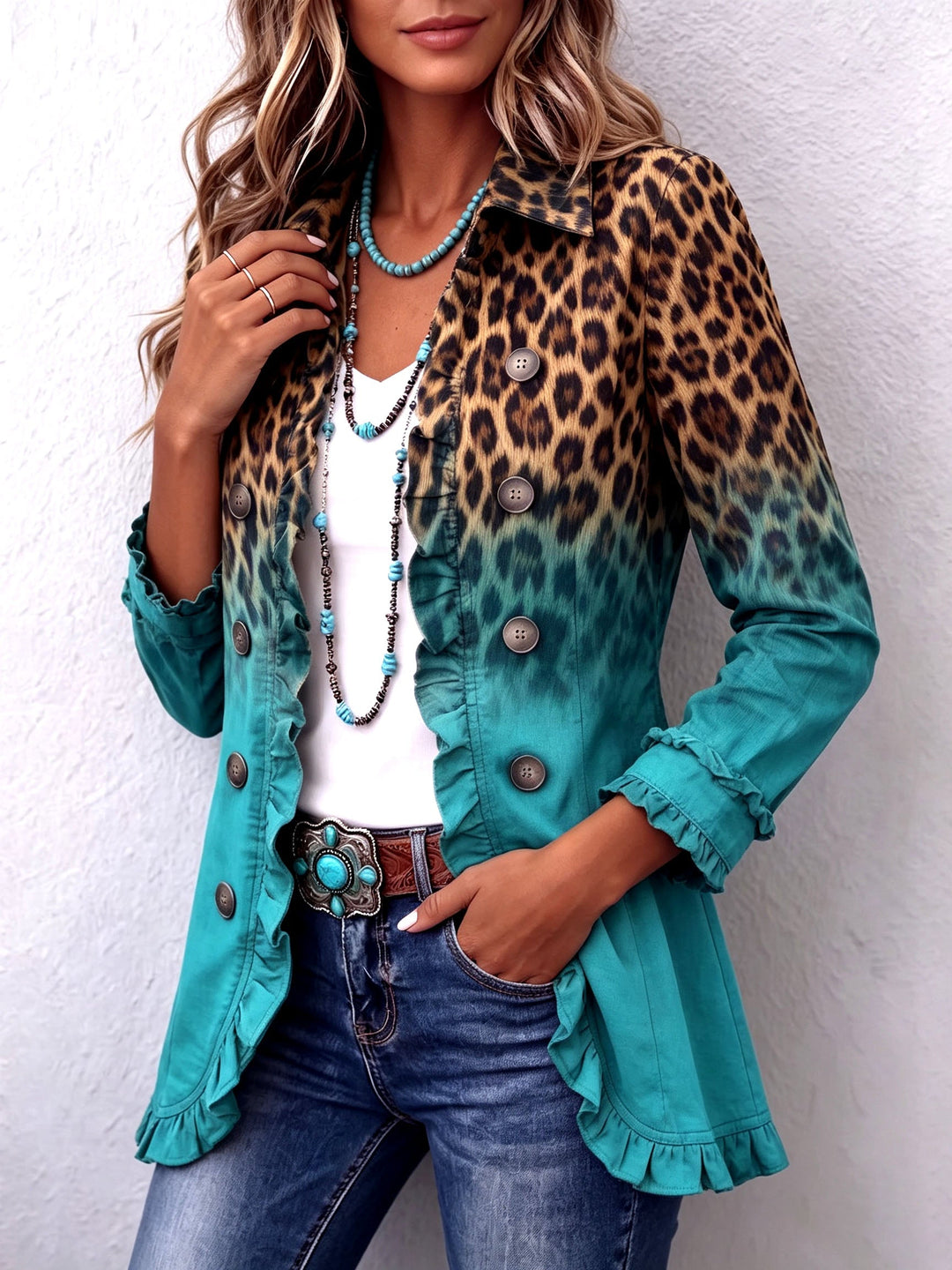 Elspeth™ | Leopard Ombre Rüschensakko