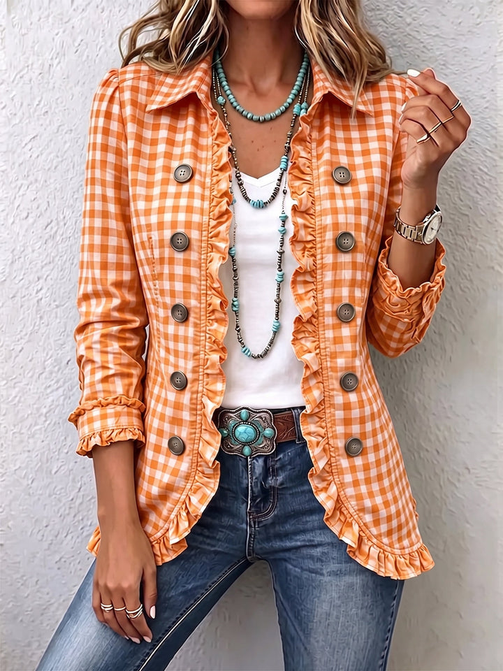 Charlene™ | Karo Rüschenshirt-Jacke