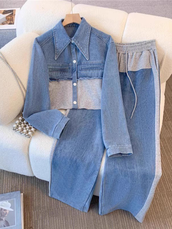 Holbrook™ | Color-Block Cropped Jacke & Weitbeinige Hose Set