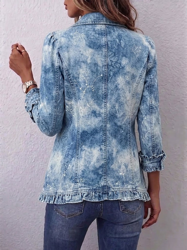 Jemison™ | Boho-Stil Gradient Vintage Botanischer Druck Rüschendetail Jacke