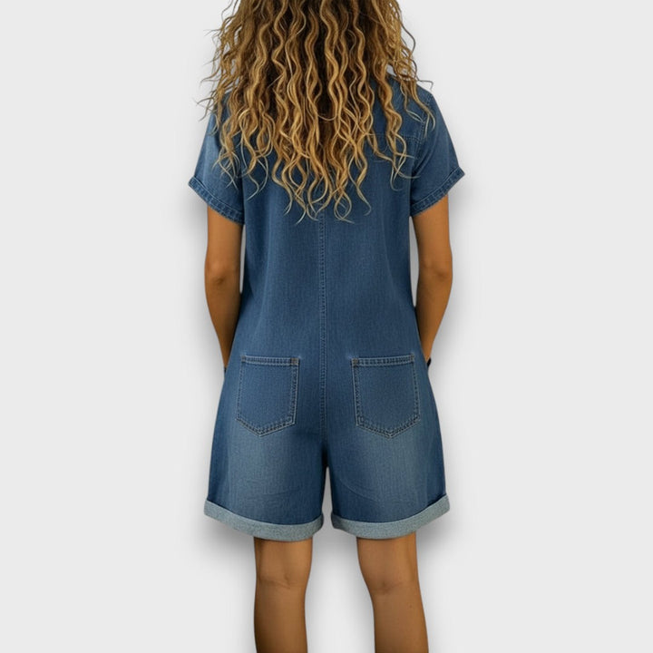 Anna - Vintage Kurzoverall aus Baumwolle mit Denim-Optik