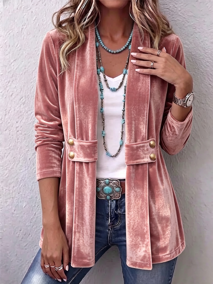 Holliwell™ | Vintage Reversknopf-Akzent Langarm Offene Front Jacke