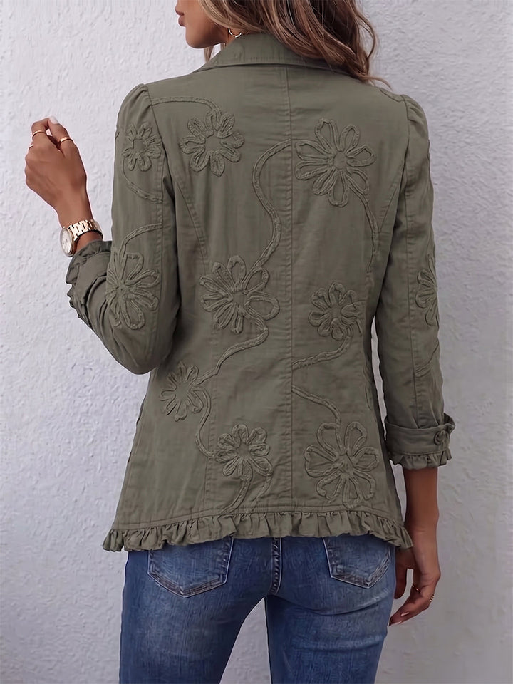 Kamberly™ | Boho-Chic Floral Bestickte Utility Jacke mit Rüschensaum