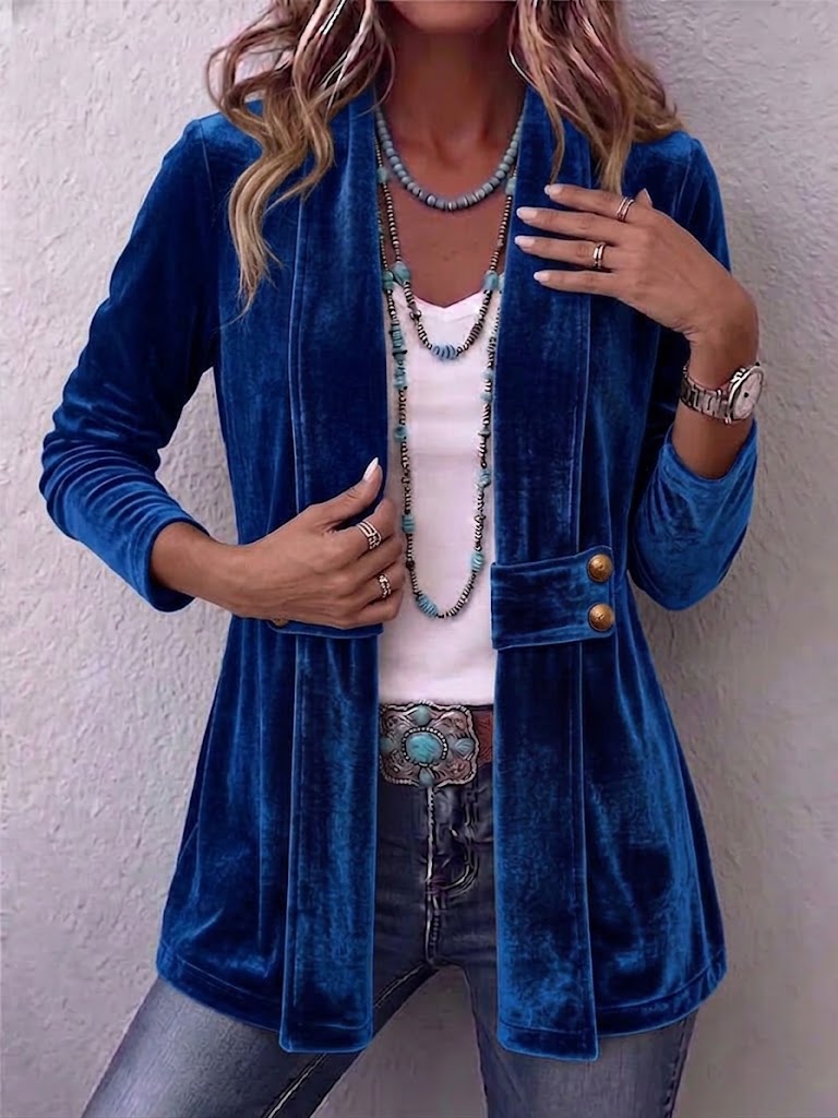 Holliwell™ | Vintage Reversknopf-Akzent Langarm Offene Front Jacke