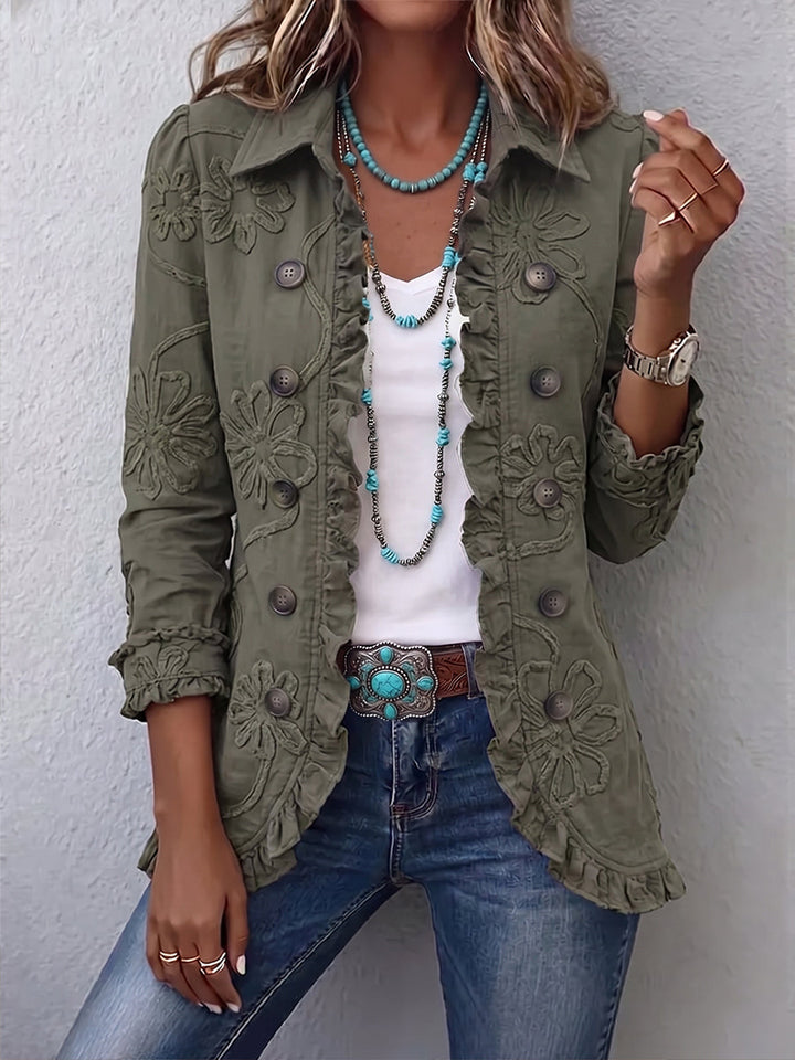 Kamberly™ | Boho-Chic Floral Bestickte Utility Jacke mit Rüschensaum