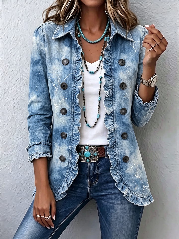 Jemison™ | Boho-Stil Gradient Vintage Botanischer Druck Rüschendetail Jacke