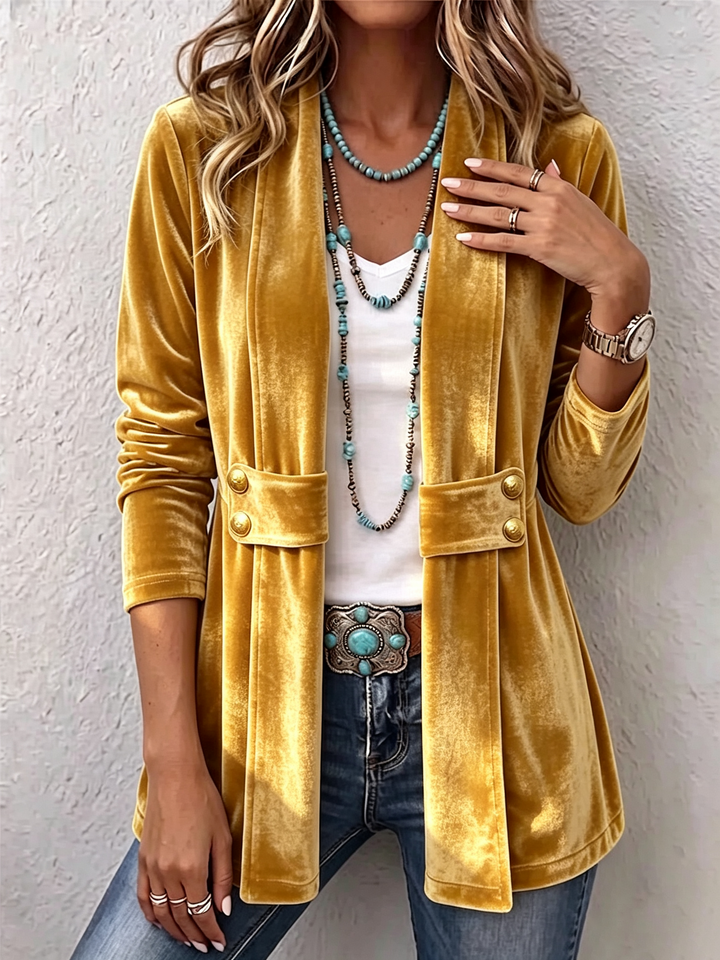 Holliwell™ | Vintage Reversknopf-Akzent Langarm Offene Front Jacke