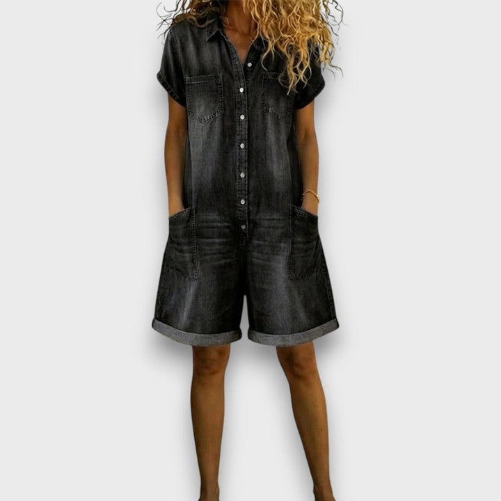 Anna - Vintage Kurzoverall aus Baumwolle mit Denim-Optik