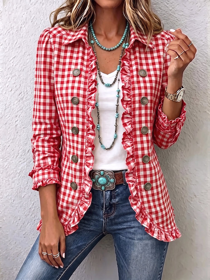 Charlene™ | Karo Rüschenshirt-Jacke