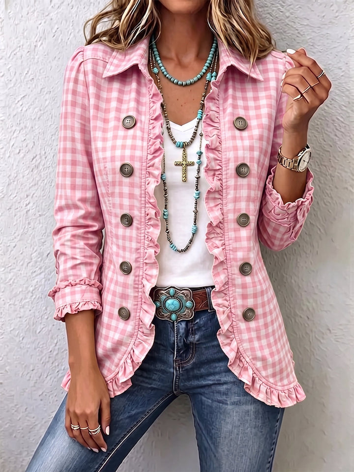 Charlene™ | Karo Rüschenshirt-Jacke