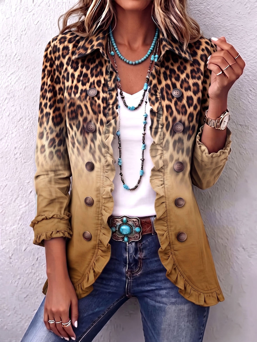 Elspeth™ | Leopard Ombre Rüschensakko