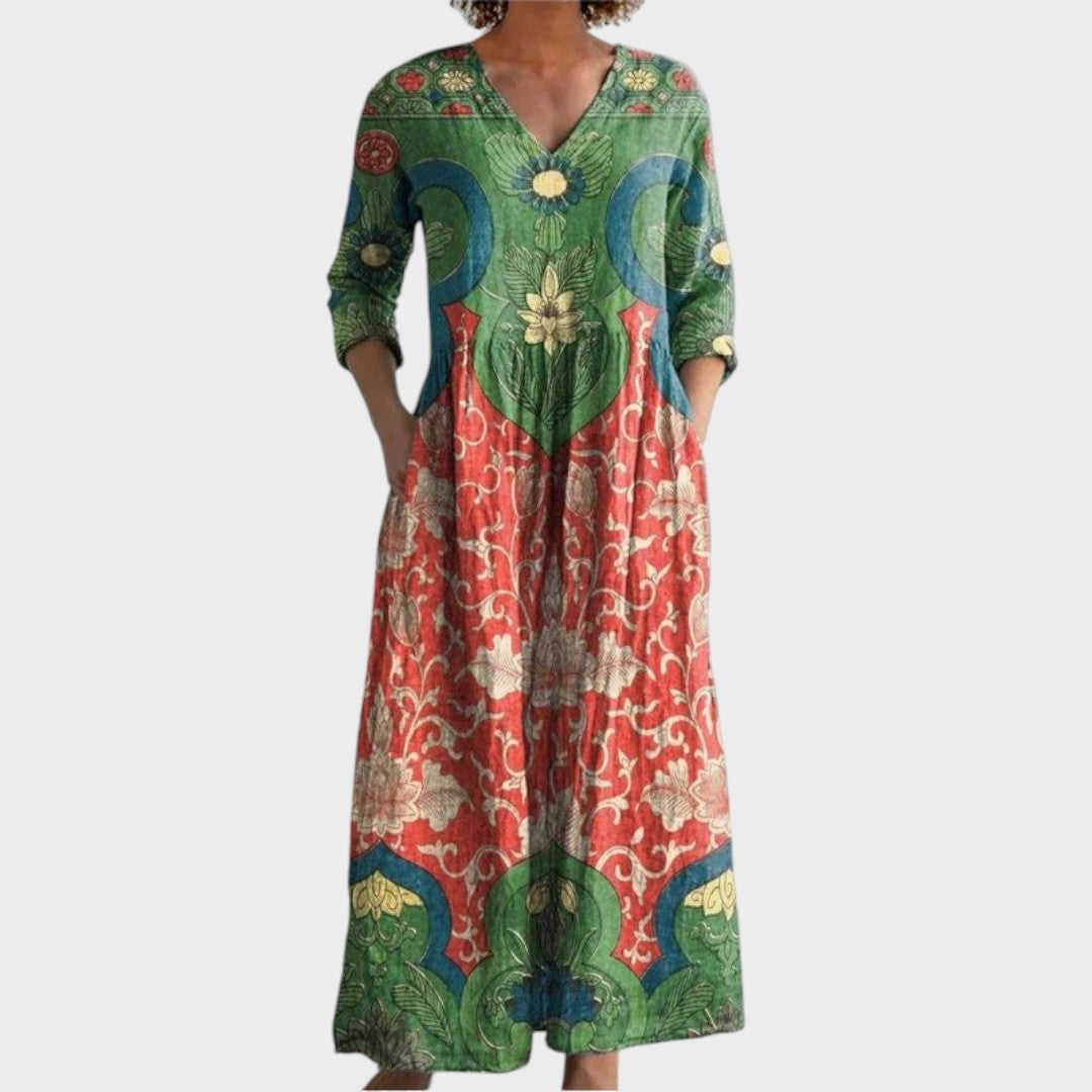 Benedicta | Vintage Floral Maxi-Kleid