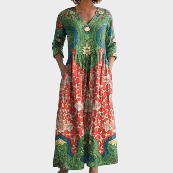 Benedicta | Vintage Floral Maxi-Kleid